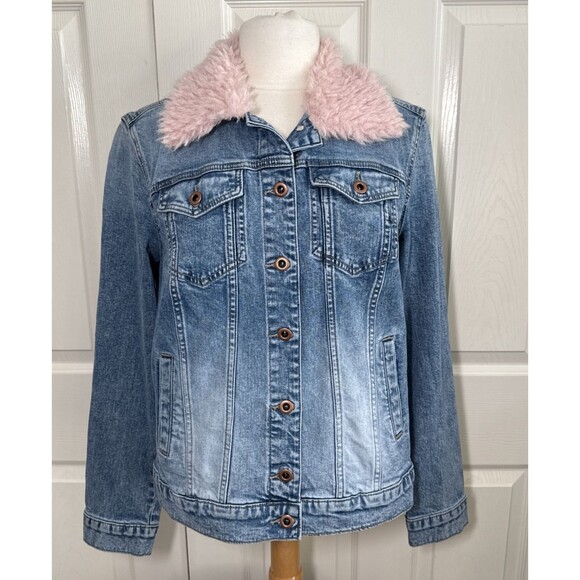 Kut from the Kloth Jackets & Blazers - KUT From the Kloth Emma Boyfriend Denim Jean Jacket Womens Sz M Pink Fur Collar